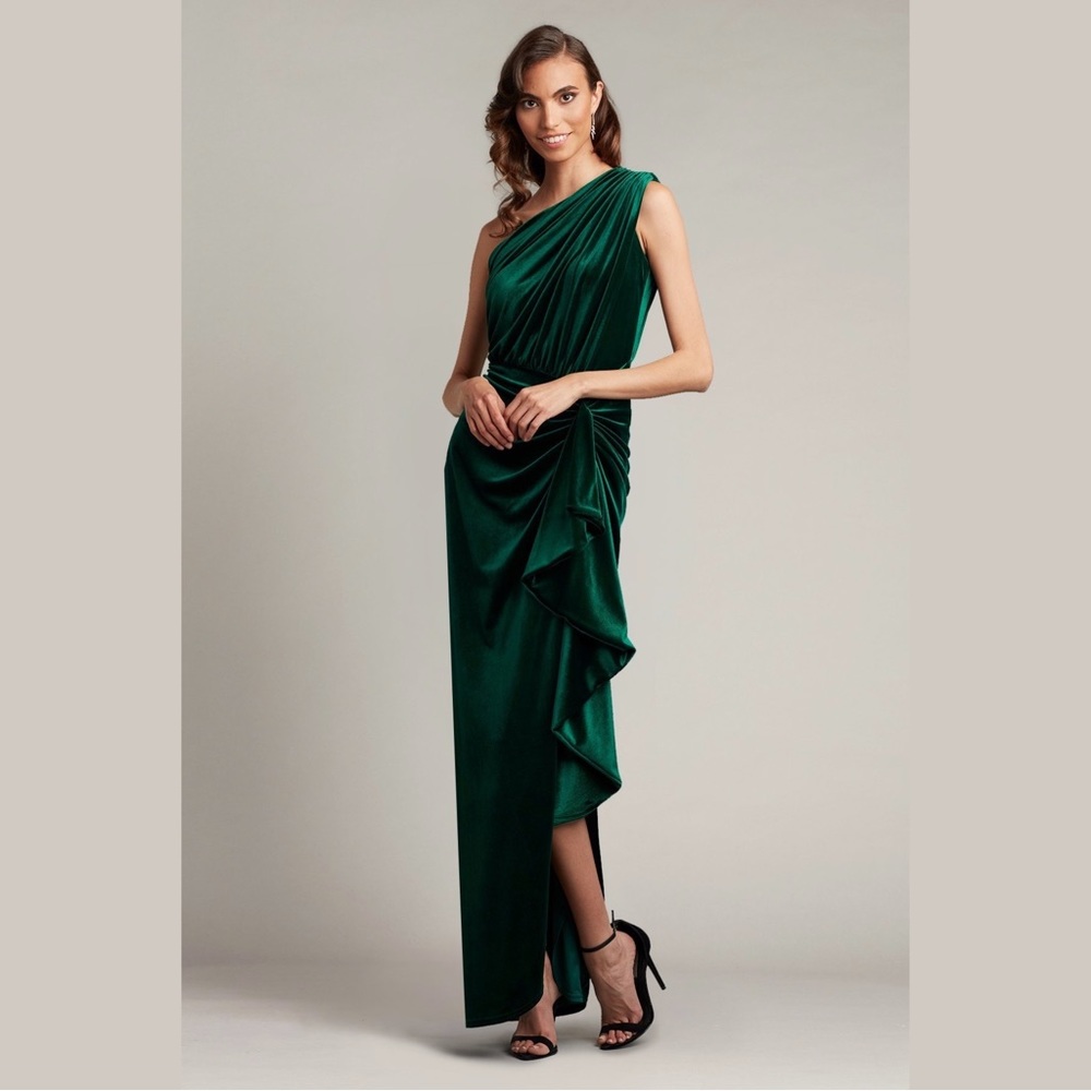 Tadashi Shoji Emerald Draped Maxi Dress